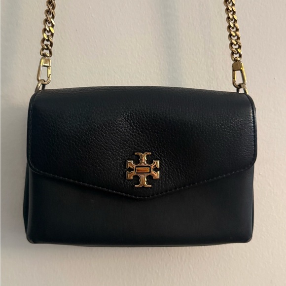 Tory Burch Kira Black Pebbled Leather Mixed Media Mini Crossbody Bag Gold Chain - Picture 6 of 16
